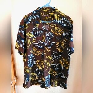 Mens Hawaiian Size L Button Shirt Milano Bay Vacation Palm Leaves